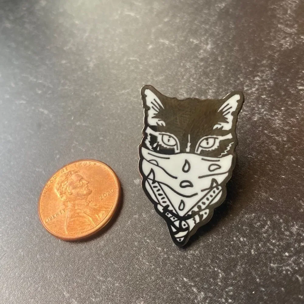 COVID Masked Cat Kitty Black Enamel Pin/ Brooch